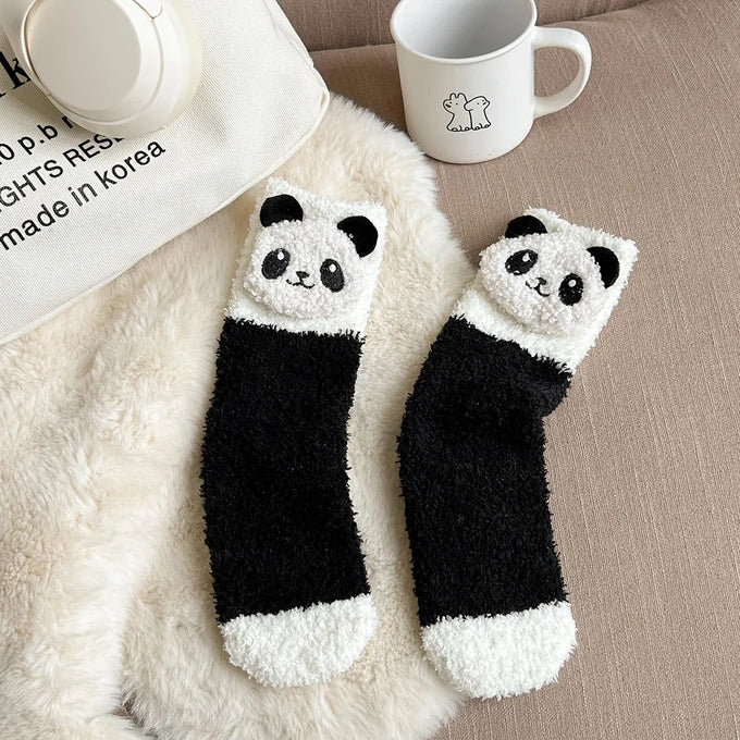 Fluffy Panda & Dog Socks