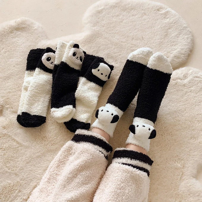 Fluffy Panda & Dog Socks