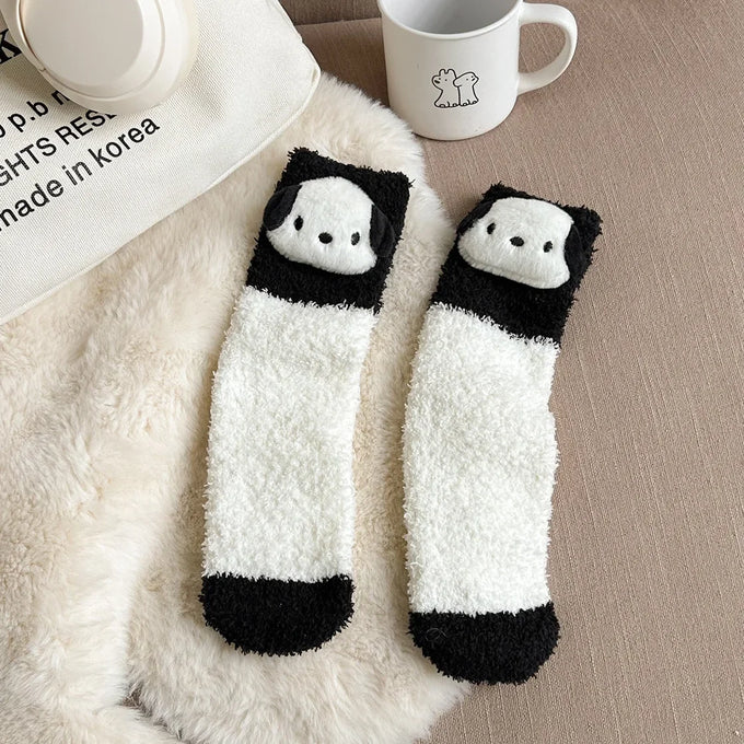 Fluffy Panda & Dog Socks