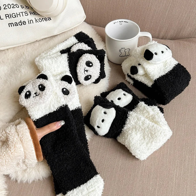 Fluffy Panda & Dog Socks